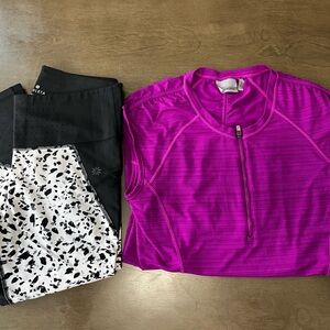 Lot of 2 Bundle Athleta Pacifica llluma Purple Zip top and Capri Leggings Size M